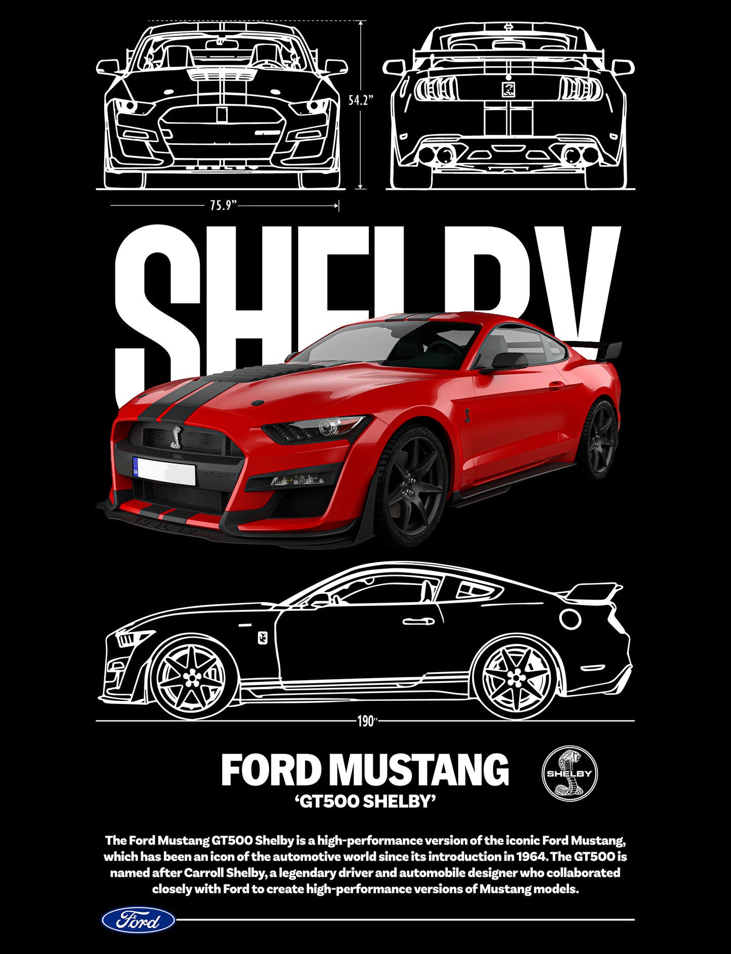 Red Ford Mustang Shelby PNG | Transparent Background Digital Download | DTF T-Shirt Graphic