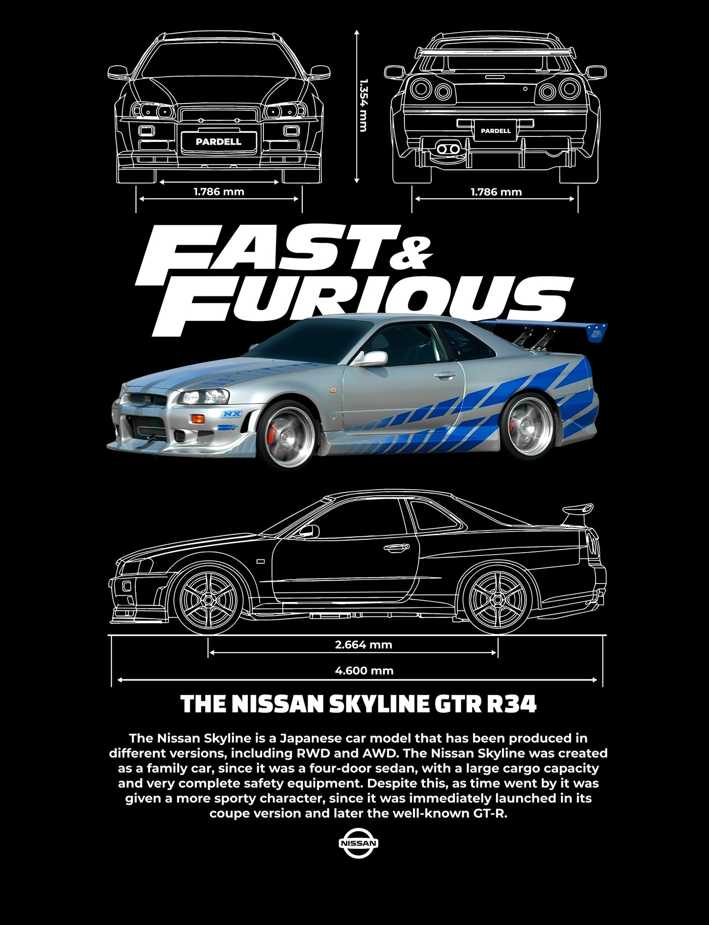 Fast and Furious Nissan Skyline R34 PNG | Transparent Background Digital Download | DTF T-Shirt Graphic