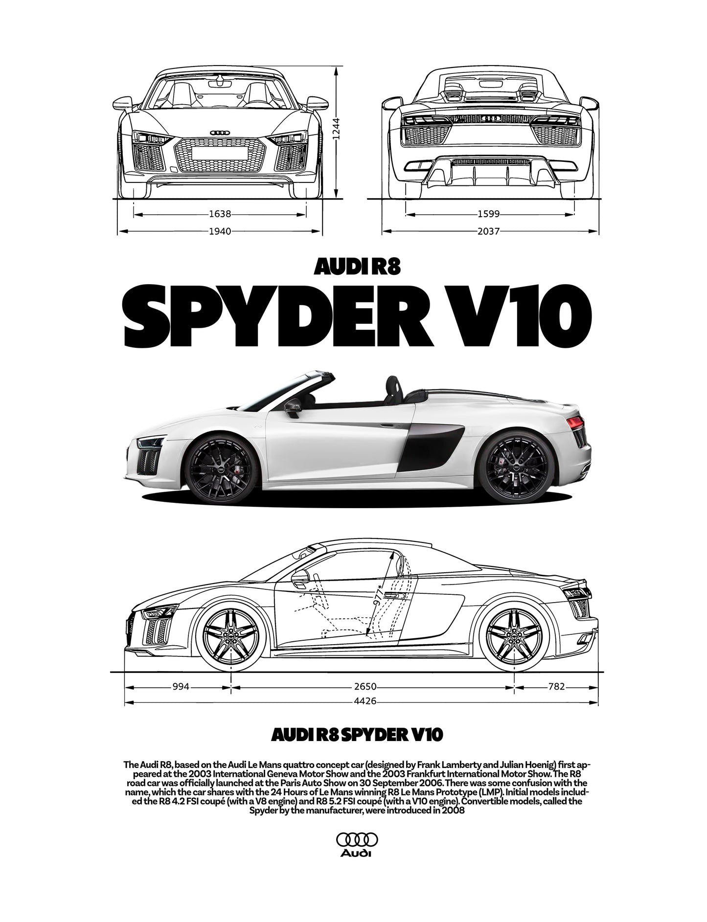 Audi R8 Spider PNG | Transparent Background Digital Download | DTF T-Shirt Graphic