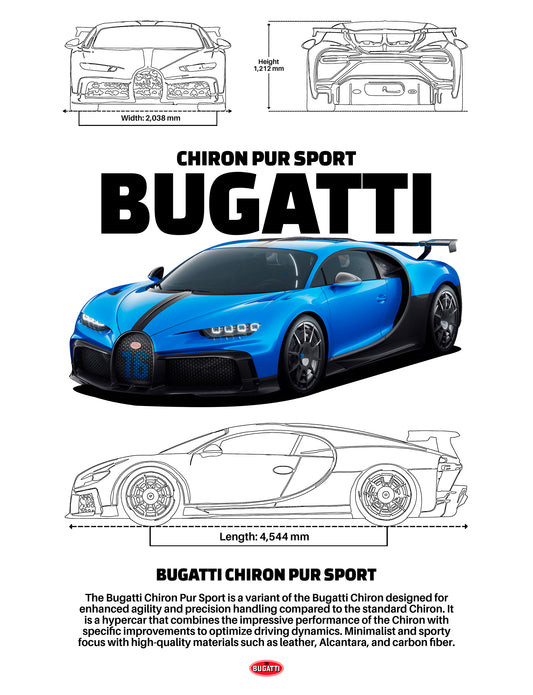 Bugatti Chiron Pur Sport PNG | Transparent Background Supercar Digital Download | DTF File
