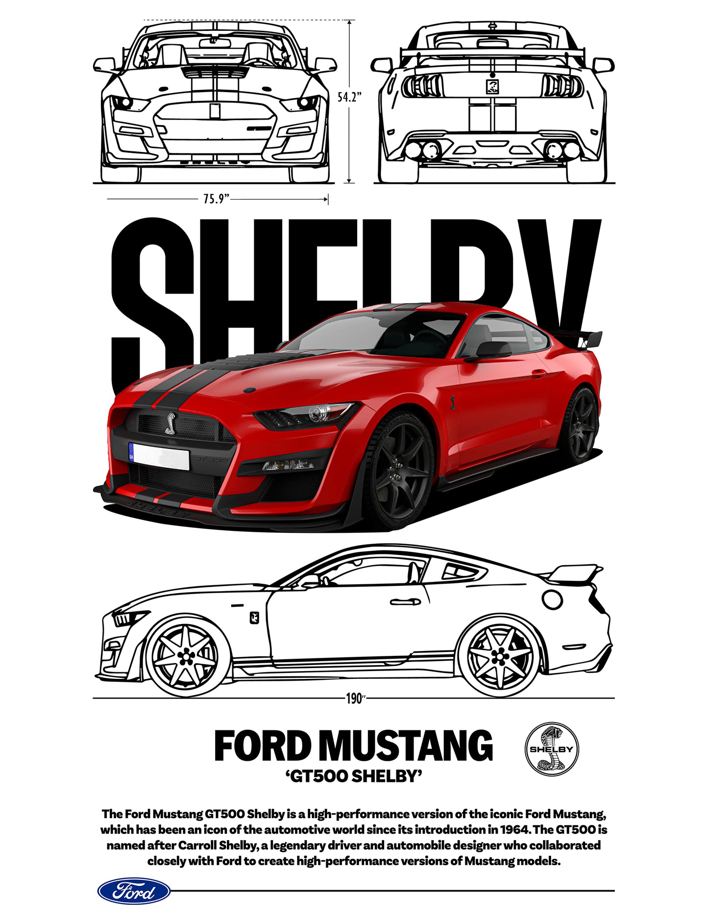 Red Ford Mustang Shelby PNG | Transparent Background Digital Download | DTF T-Shirt Graphic