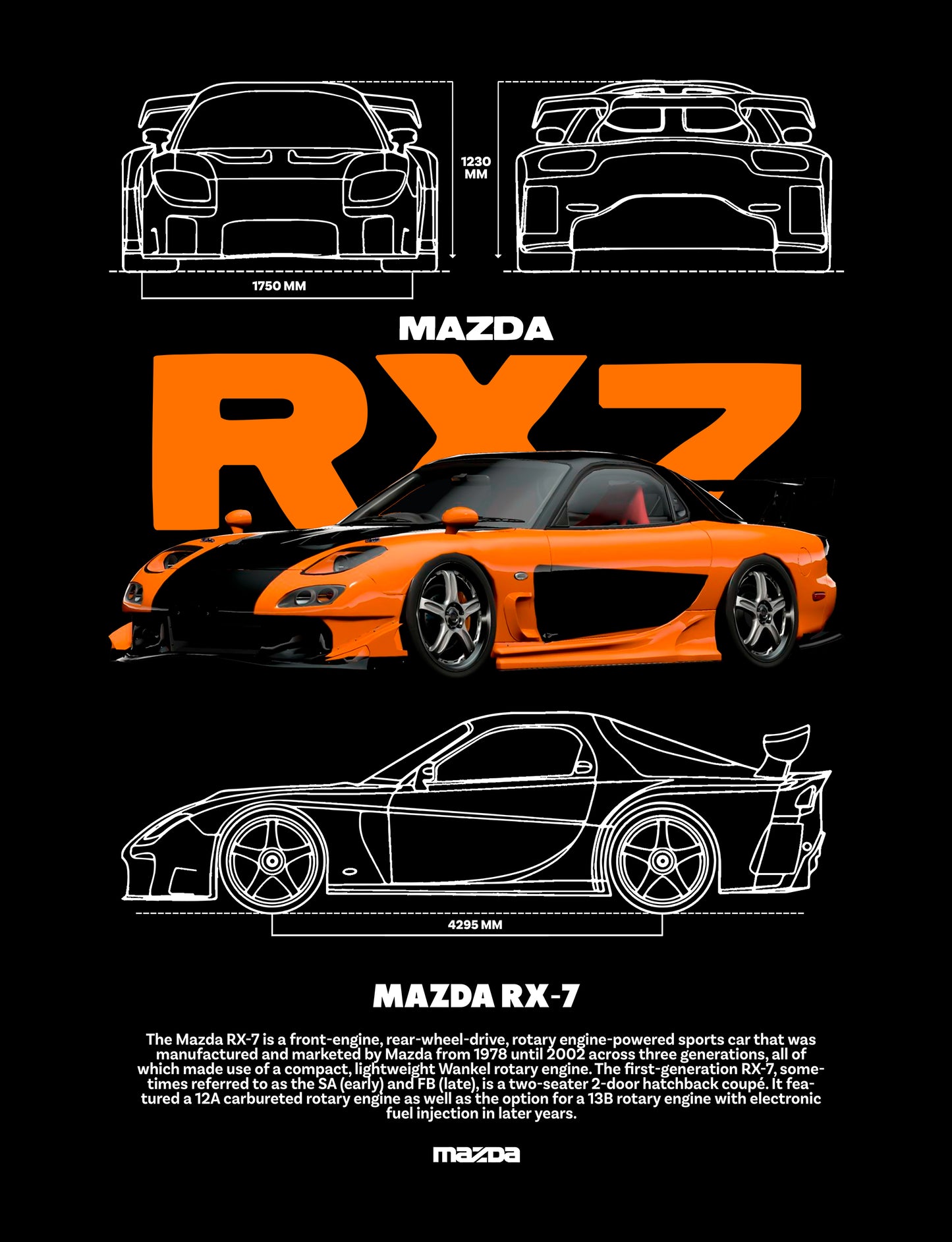 Tokyo Drift Mazda RX7 PNG | Transparent Background Digital Download | DTF T-Shirt Graphic