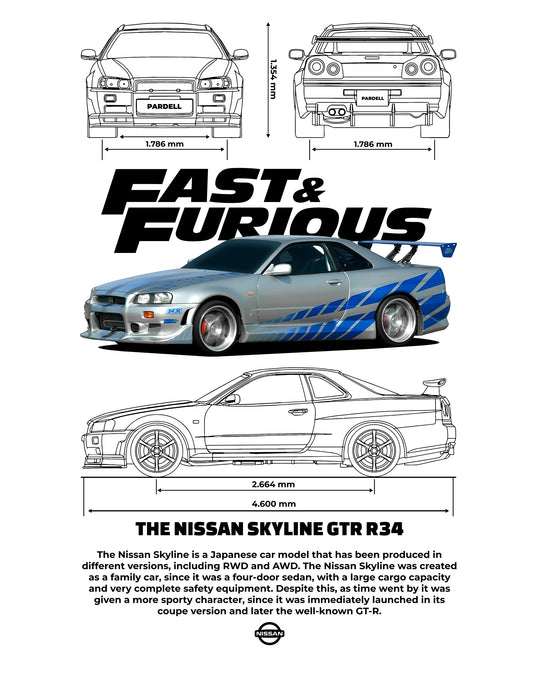Fast and Furious Nissan Skyline R34 PNG | Transparent Background Digital Download | DTF T-Shirt Graphic