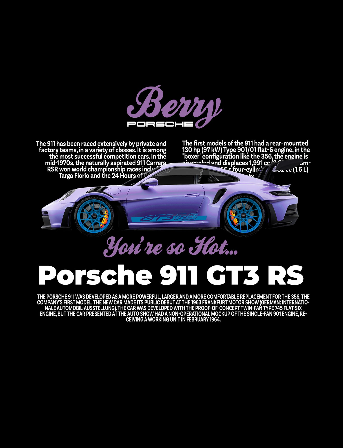 Purple Porsche GT3 RS PNG | Transparent Background Digital Download | DTF T-Shirt Graphic