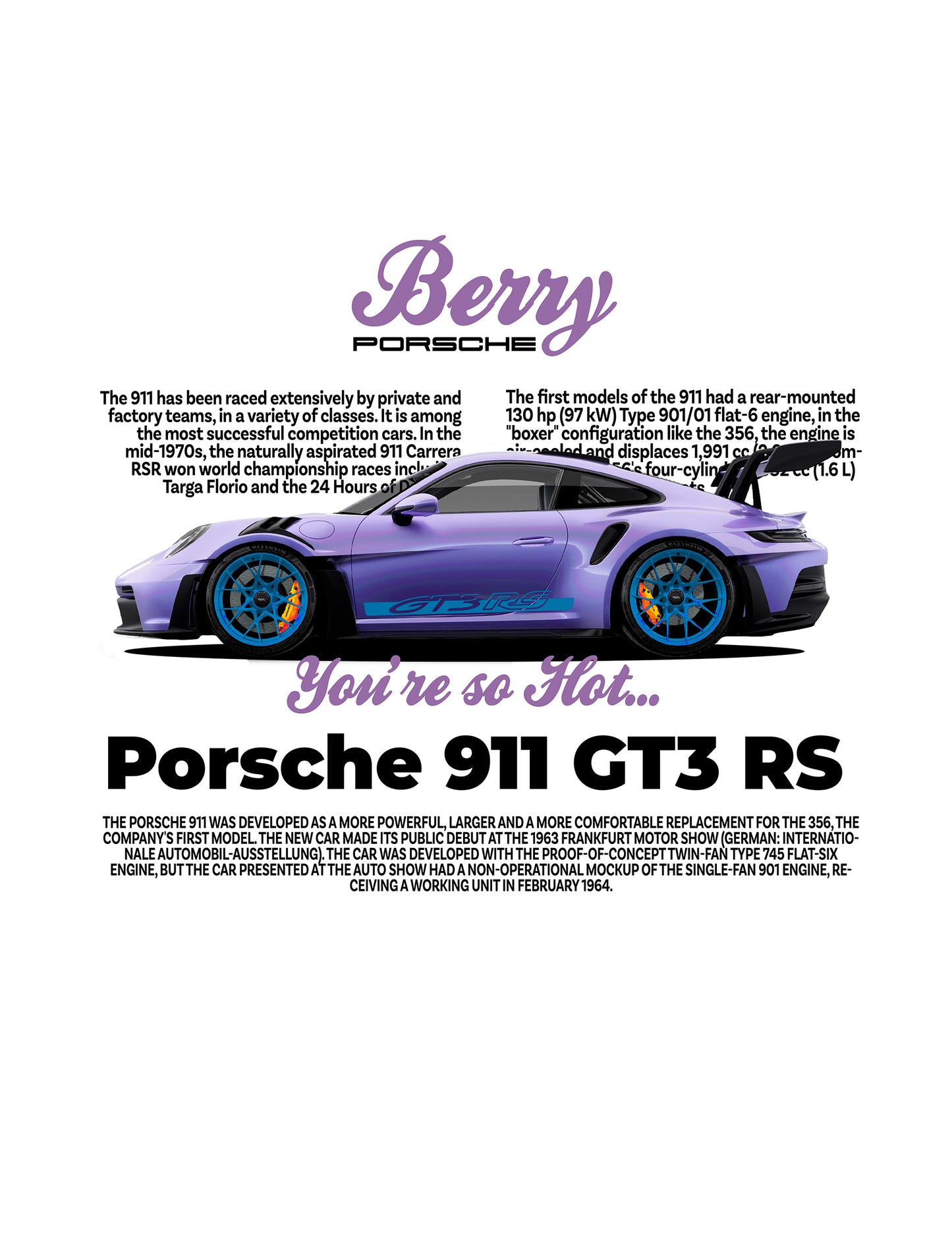 Purple Porsche GT3 RS PNG | Transparent Background Digital Download | DTF T-Shirt Graphic
