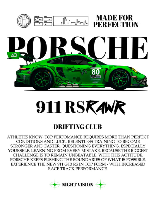 RAWR Porsche 911 PNG | Transparent Background Digital Download | DTF T-Shirt Graphic