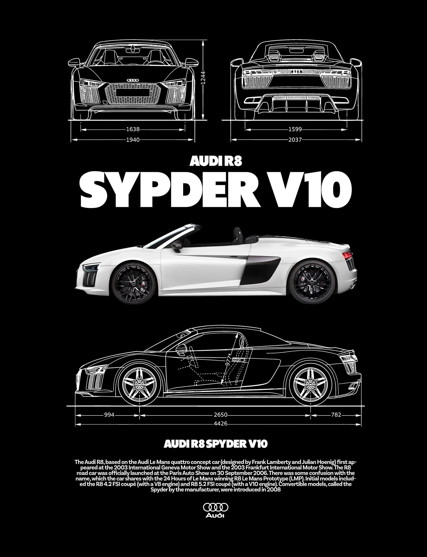 Audi R8 Spider PNG | Transparent Background Digital Download | DTF T-Shirt Graphic