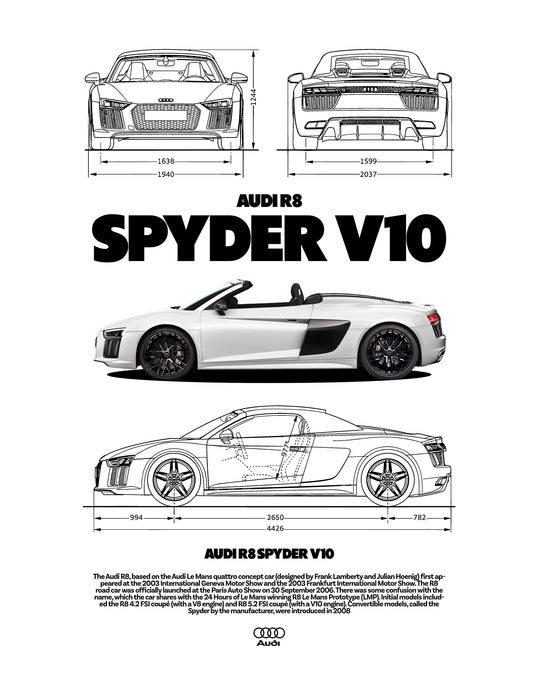 Audi R8 Spider PNG | Transparent Background Digital Download | DTF T-Shirt Graphic
