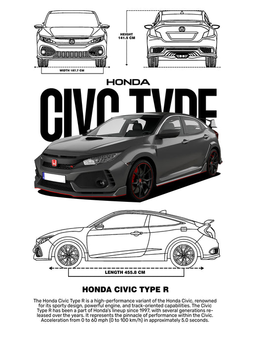 Civic Type R PNG | Transparent Background Digital Download | DTF T-Shirt Graphic
