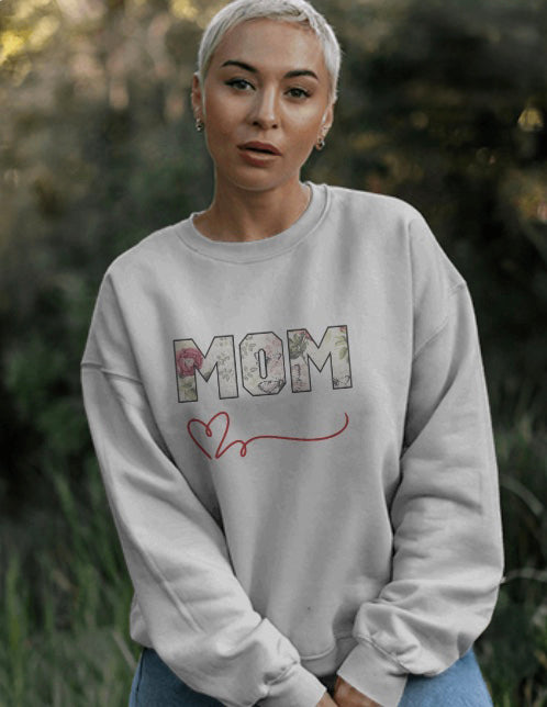 Custom Embroidered MOM Sweatshirt – Floral Appliqué & Personalized Sleeve
