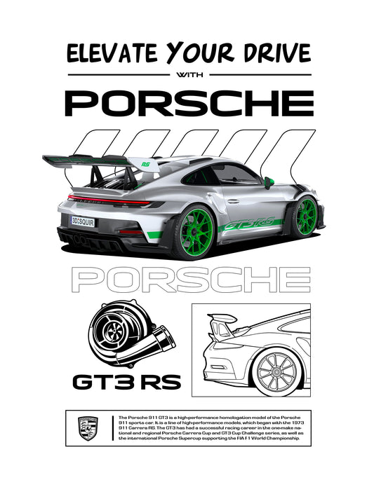 Green Porsche GT3 RS PNG | Transparent Background Digital Download | DTF T-Shirt Graphic