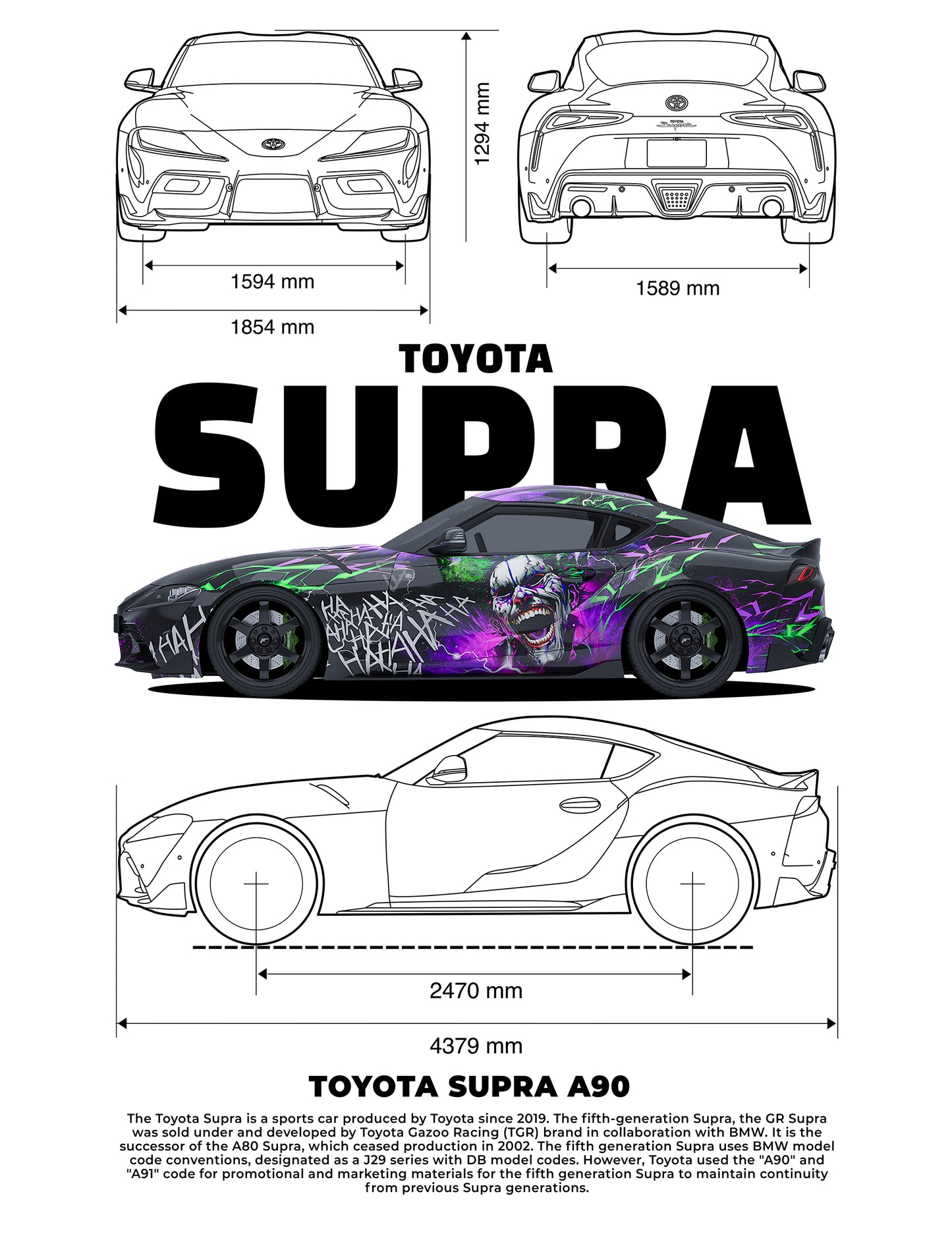 Toyota Supra MK5 Joker PNG | Transparent Background Digital Download | DTF T-Shirt Graphic