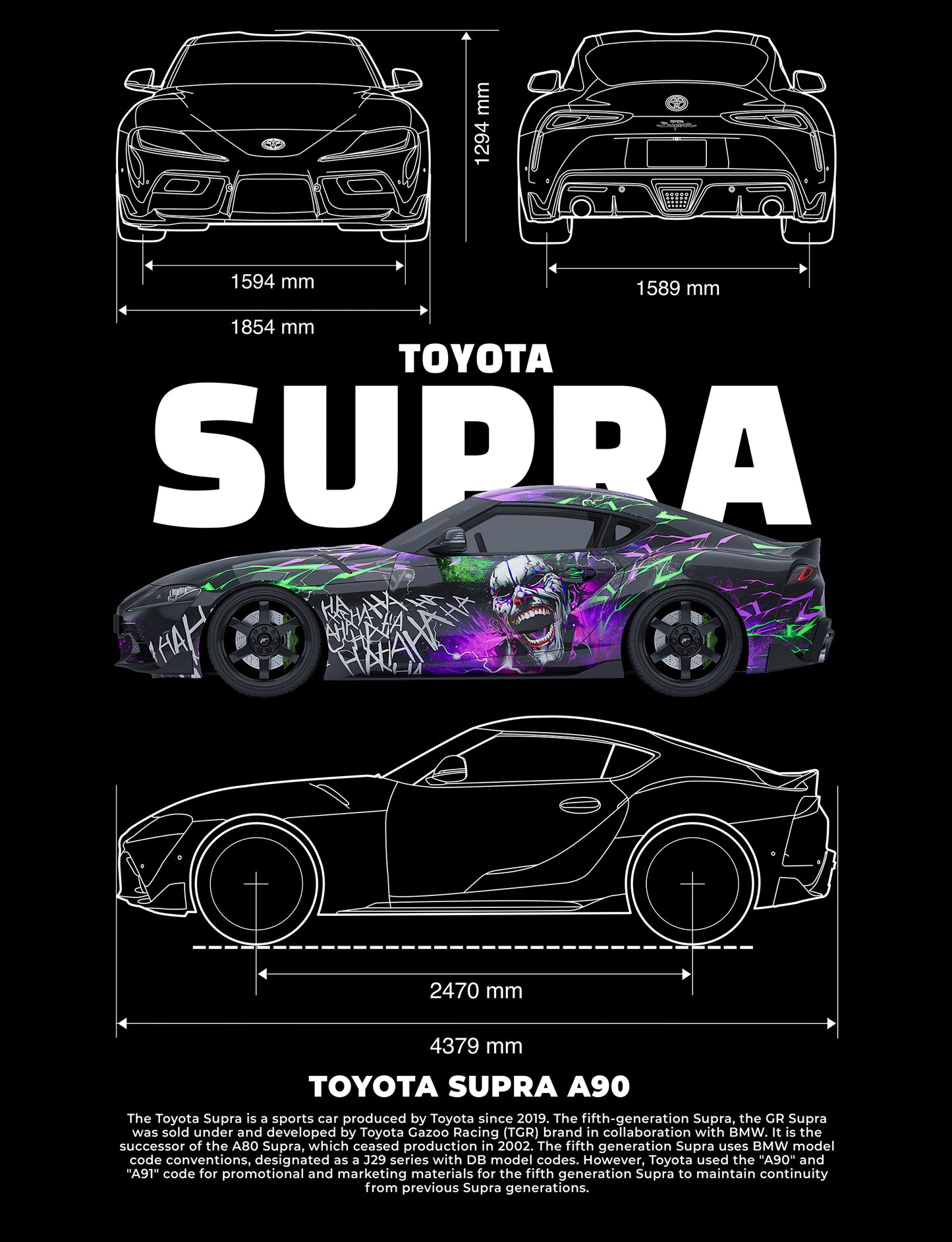 Toyota Supra MK5 Joker PNG | Transparent Background Digital Download | DTF T-Shirt Graphic