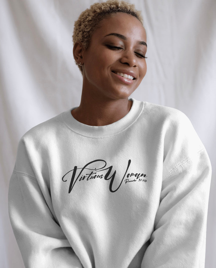 Virtuous Woman Sweatshirt | Proverbs 31:10 Christian Apparel | Faith-Based Crewneck