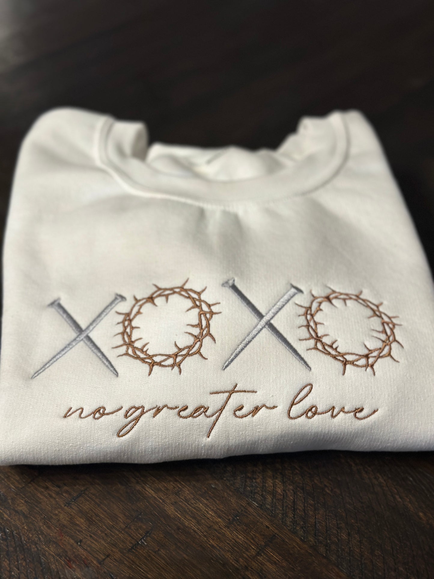 XOXO No Greater Love Christian Sweatshirt | Faith-Based Crewneck | Christian Apparel for Women