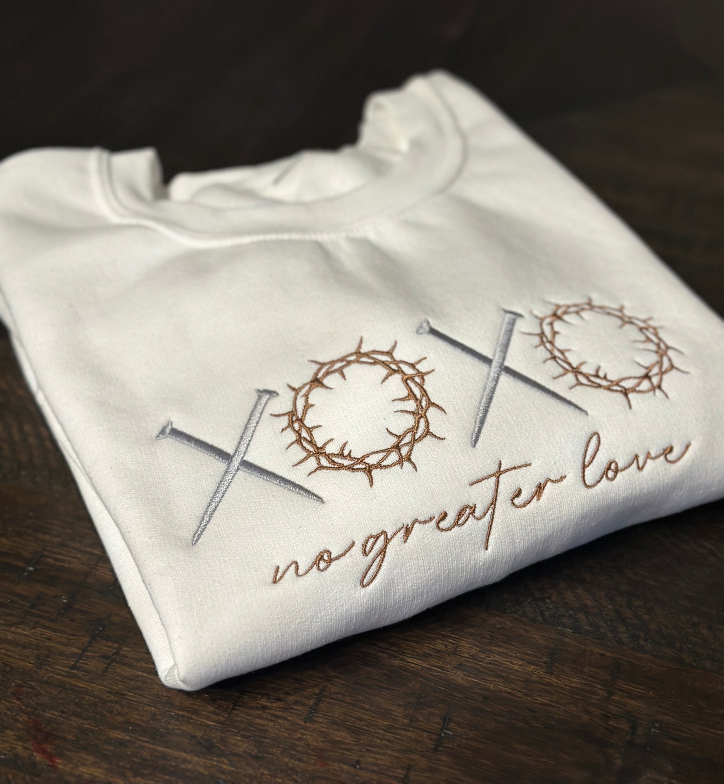 XOXO No Greater Love Christian Sweatshirt | Faith-Based Crewneck | Christian Apparel for Women