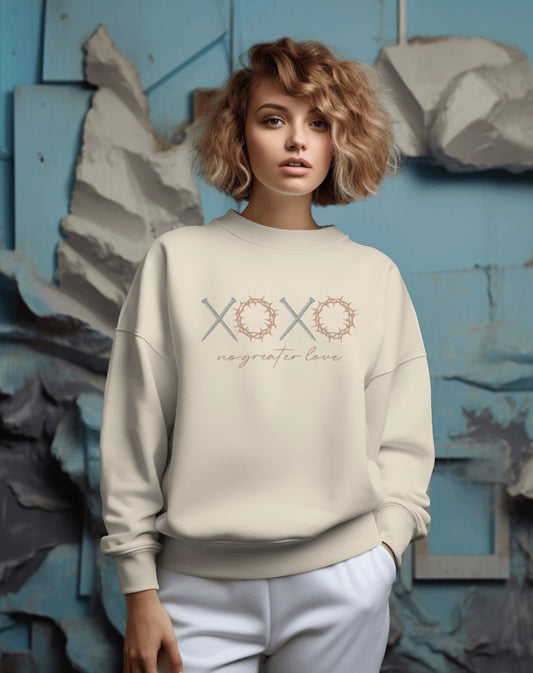 XOXO No Greater Love Christian Sweatshirt | Faith-Based Crewneck | Christian Apparel for Women