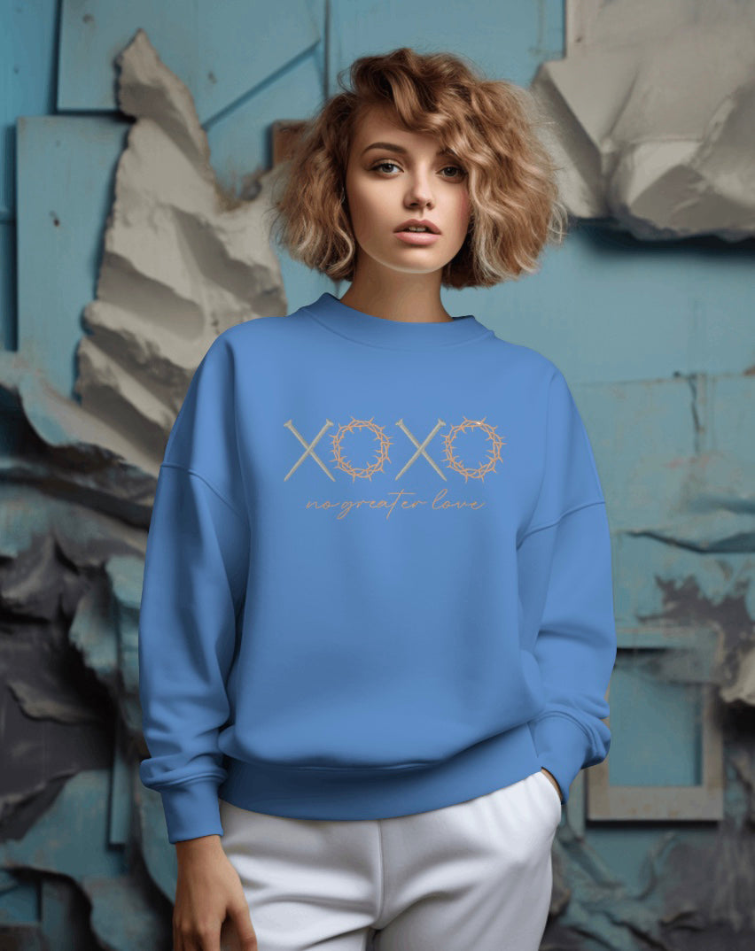 XOXO No Greater Love Christian Sweatshirt | Faith-Based Crewneck | Christian Apparel for Women
