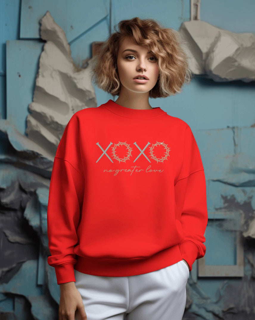 XOXO No Greater Love Christian Sweatshirt | Faith-Based Crewneck | Christian Apparel for Women